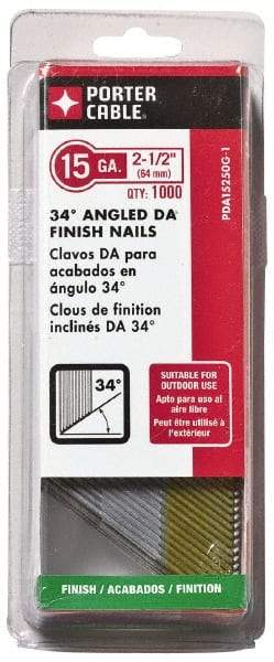 Porter-Cable - 15 Gauge 2-1/2" Long Finishing Nails for Power Nailers - Grade 2 Steel, Galvanized Finish, Angled Stick Collation, Chisel Point - Caliber Tooling