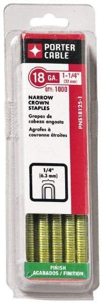 Porter-Cable - 1" Long x 1/4" Wide, 18 Gauge Narrow Crown Construction Staple - Grade 2 Steel, Galvanized Finish - Caliber Tooling