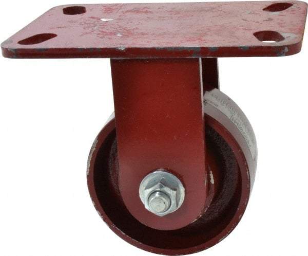 Hamilton - 4" Diam x 2" Wide x 5-5/8" OAH Top Plate Mount Rigid Caster - Cast Iron, 1,000 Lb Capacity, Roller Bearing, 4-1/2 x 6-1/2" Plate - Caliber Tooling