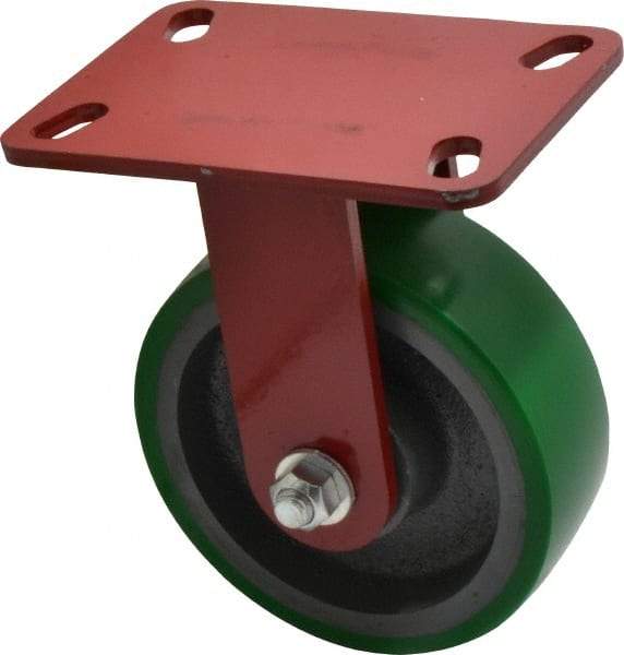 Hamilton - 6" Diam x 2" Wide x 7-3/4" OAH Top Plate Mount Rigid Caster - Polyurethane, 1,200 Lb Capacity, Precision Sealed Bearing, 4-1/2 x 6-1/2" Plate - Caliber Tooling