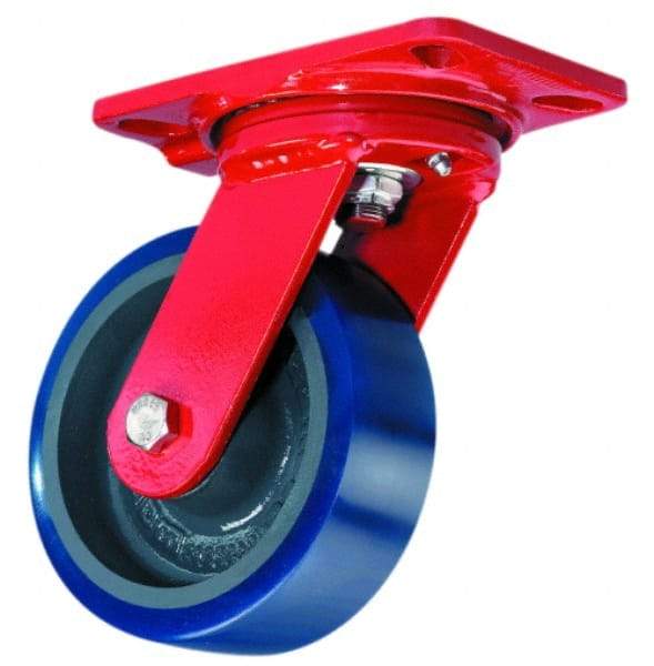 Hamilton - 8" Diam x 2" Wide x 9-3/4" OAH Top Plate Mount Swivel Caster - Polyurethane, 1,200 Lb Capacity, Precision Sealed Bearing, 4-1/2 x 6-1/2" Plate - Caliber Tooling