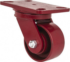 Hamilton - 4" Diam x 2" Wide x 5-5/8" OAH Top Plate Mount Swivel Caster - Cast Iron, 1,000 Lb Capacity, Roller Bearing, 4-1/2 x 6-1/2" Plate - Caliber Tooling