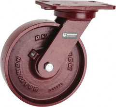 Hamilton - 8" Diam x 2" Wide x 9-3/4" OAH Top Plate Mount Swivel Caster - Cast Iron, 1,500 Lb Capacity, Roller Bearing, 4-1/2 x 6-1/2" Plate - Caliber Tooling