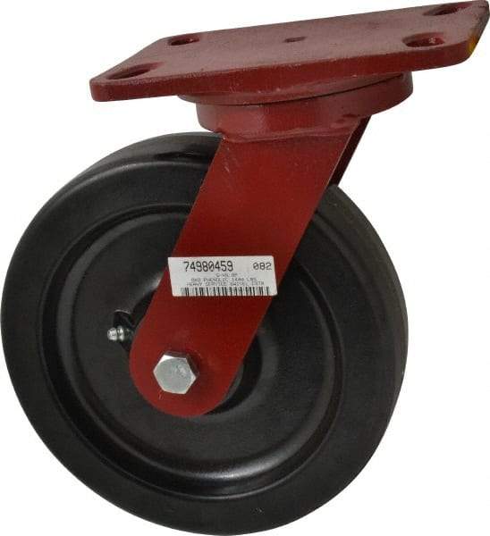 Hamilton - 8" Diam x 2" Wide x 9-3/4" OAH Top Plate Mount Swivel Caster - Phenolic, 1,400 Lb Capacity, Roller Bearing, 4-1/2 x 6-1/2" Plate - Caliber Tooling