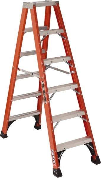 Louisville - 5 Steps, 6' High, Type IAA Rating, Fiberglass Step Ladder - 375 Lb Capacity, 22-9/16" Base Width - Caliber Tooling