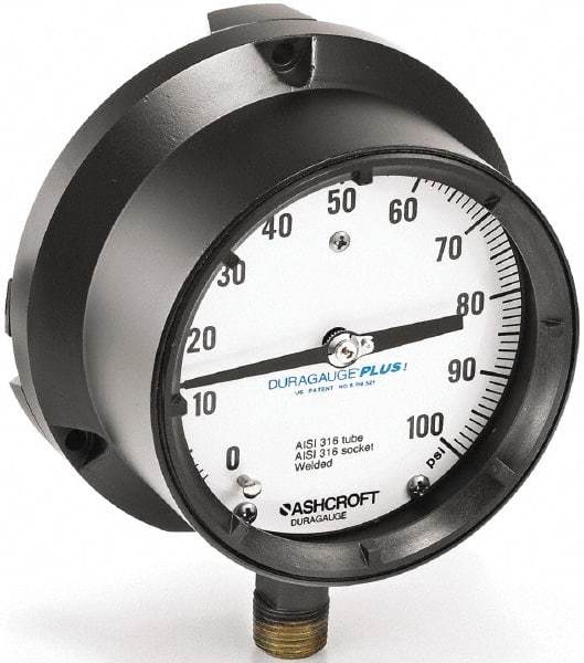 Ashcroft - 6" Dial, 1/4 Thread, 30-0-300 Scale Range, Pressure Gauge - Lower Connection Mount, Accurate to 0.5% of Scale - Caliber Tooling