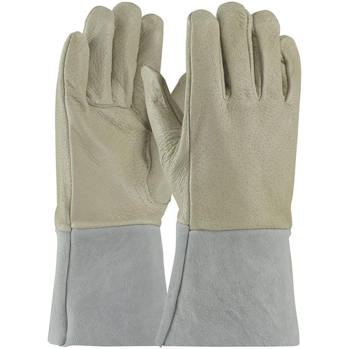 ‎75-320/XL Welders / Foundry Gloves - Mig Tig - Top Grain Pigskin - Split Leather Gauntlet Cuff - Sewn w/Kevlar - Exact Industrial Supply