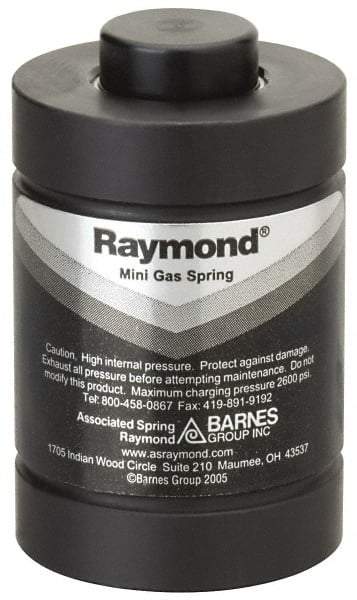 Associated Spring Raymond - M6x1 Mt Hole, 0.71" Rod Diam, 1-1/2" Diam, 6mm Max Stroke, Nitrogen Gas Spring Cylinder - 2.4" OAL, 3,595 Lb Full Stroke Spring Force, 2,175 psi Initial Charge - Caliber Tooling