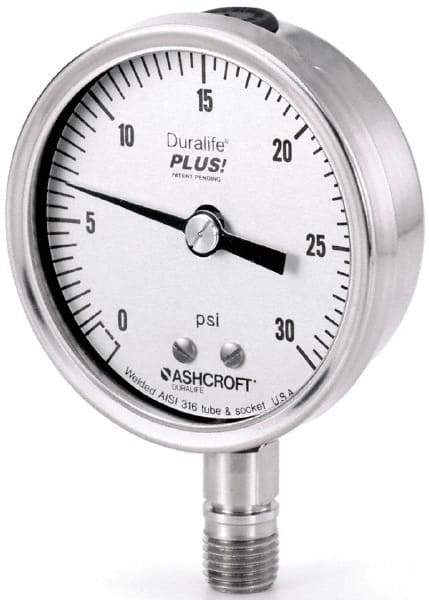 Ashcroft - 2-1/2" Dial, 1/4 Thread, 0-6,000 Scale Range, Pressure Gauge - Center Back Connection Mount, Accurate to 1% of Scale - Caliber Tooling