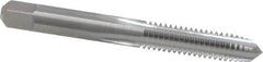 Made in USA - 5/16-18 UNC 3B 4 Flute Bright Finish Solid Carbide Straight Flute Standard Hand Tap - Plug, Right Hand Thread, 2-23/32" OAL, 1-1/8" Thread Length, H3 Limit, Oversize - Exact Industrial Supply