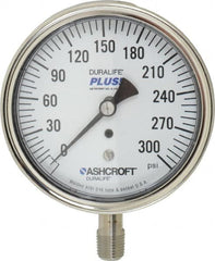 Ashcroft - 3-1/2" Dial, 1/4 Thread, 0-300 Scale Range, Pressure Gauge - Lower Connection Mount, Accurate to 1% of Scale - Caliber Tooling