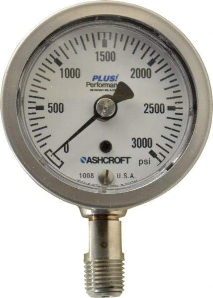 Ashcroft - 2-1/2" Dial, 1/4 Thread, 0-3,000 Scale Range, Pressure Gauge - Lower Connection Mount, Accurate to 3-2-3% of Scale - Caliber Tooling