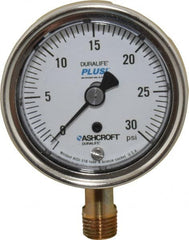 Ashcroft - 2-1/2" Dial, 1/4 Thread, 0-30 Scale Range, Pressure Gauge - Lower Connection Mount, Accurate to 1% of Scale - Caliber Tooling