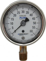 Ashcroft - 2-1/2" Dial, 1/4 Thread, 0-60 Scale Range, Pressure Gauge - Lower Connection Mount, Accurate to 1% of Scale - Caliber Tooling