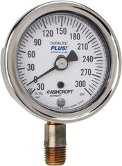 Ashcroft - 2-1/2" Dial, 1/4 Thread, 30-0-300 Scale Range, Pressure Gauge - Lower Connection Mount, Accurate to 1% of Scale - Caliber Tooling