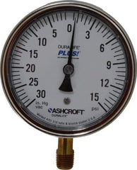 Ashcroft - 3-1/2" Dial, 1/4 Thread, 30-0-15 Scale Range, Pressure Gauge - Lower Connection Mount, Accurate to 1% of Scale - Caliber Tooling