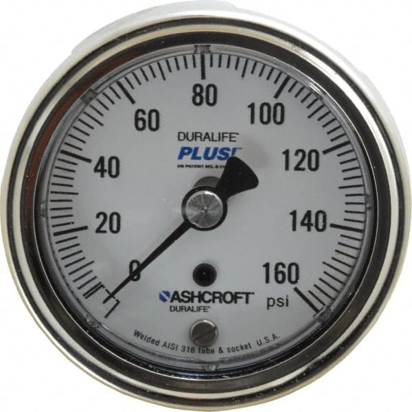 Ashcroft - 2-1/2" Dial, 1/4 Thread, 0-160 Scale Range, Pressure Gauge - Center Back Connection Mount, Accurate to 1% of Scale - Caliber Tooling