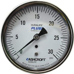 Ashcroft - 3-1/2" Dial, 1/4 Thread, 0-30 Scale Range, Pressure Gauge - Center Back Connection Mount, Accurate to 1% of Scale - Caliber Tooling