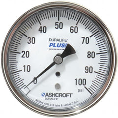 Ashcroft - 3-1/2" Dial, 1/4 Thread, 0-100 Scale Range, Pressure Gauge - Center Back Connection Mount, Accurate to 1% of Scale - Caliber Tooling