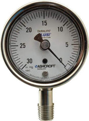 Ashcroft - 2-1/2" Dial, 1/4 Thread, 30-0 Scale Range, Pressure Gauge - Lower Connection Mount, Accurate to 1% of Scale - Caliber Tooling