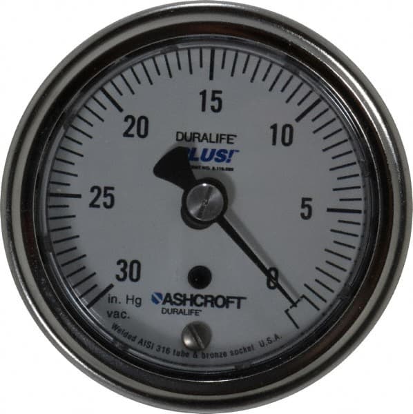 Ashcroft - 2-1/2" Dial, 1/4 Thread, 30-0 Scale Range, Pressure Gauge - Center Back Connection Mount, Accurate to 1% of Scale - Caliber Tooling