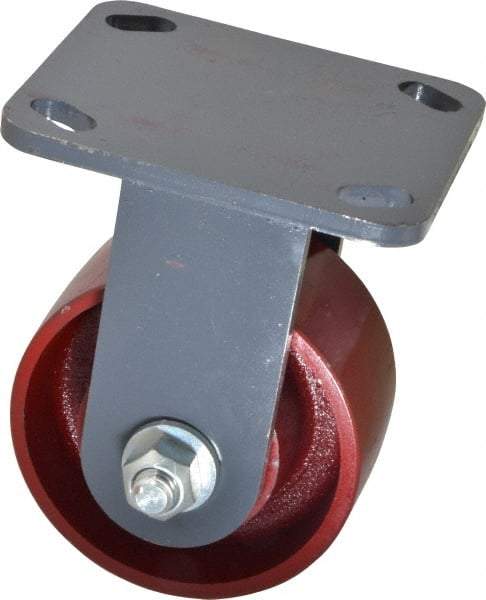 Hamilton - 4" Diam x 2" Wide x 5-5/8" OAH Top Plate Mount Rigid Caster - Cast Iron, 1,000 Lb Capacity, Roller Bearing, 4 x 4-1/2" Plate - Caliber Tooling