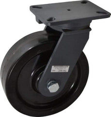 Hamilton - 10" Diam x 3" Wide x 12-1/2" OAH Top Plate Mount Swivel Caster - Phenolic, 2,900 Lb Capacity, Roller Bearing, 5-1/4 x 7-1/4" Plate - Caliber Tooling