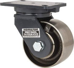 Hamilton - 6" Diam x 3" Wide x 8" OAH Top Plate Mount Swivel Caster - Forged Steel, 3,500 Lb Capacity, Roller Bearing, 5-1/4 x 7-1/4" Plate - Caliber Tooling