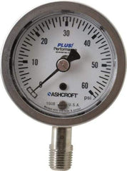 Ashcroft - 2-1/2" Dial, 1/4 Thread, 0-60 Scale Range, Pressure Gauge - Lower Connection Mount, Accurate to 3-2-3% of Scale - Caliber Tooling