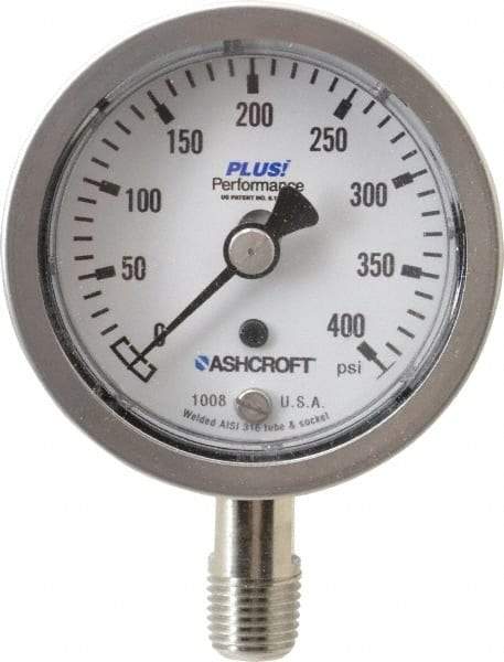 Ashcroft - 2-1/2" Dial, 1/4 Thread, 0-400 Scale Range, Pressure Gauge - Lower Connection Mount, Accurate to 3-2-3% of Scale - Caliber Tooling