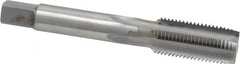 Made in USA - 9/16-18 UNF 2B 4 Flute Bright Finish Carbide-Tipped Straight Flute Machine Tap - Plug, Right Hand Thread, 3-19/32" OAL, H3 Limit, Oversize, Through Coolant - Exact Industrial Supply