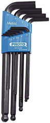 Proto - 9 Piece L-Key Ball End Hex Key Set - Hex Range 1.5 to 10mm, Carbon Steel - Caliber Tooling