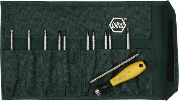 Wiha - 12 Piece, 4mm Drive Screwdriver Insert Torx Bit Set - #000 to #1 Phillips, 1.5 to 4mm Hex, T1 to T15 Torx, 1.5, 3, 2, 3.5, 2.5 & 4mm Slotted - Caliber Tooling