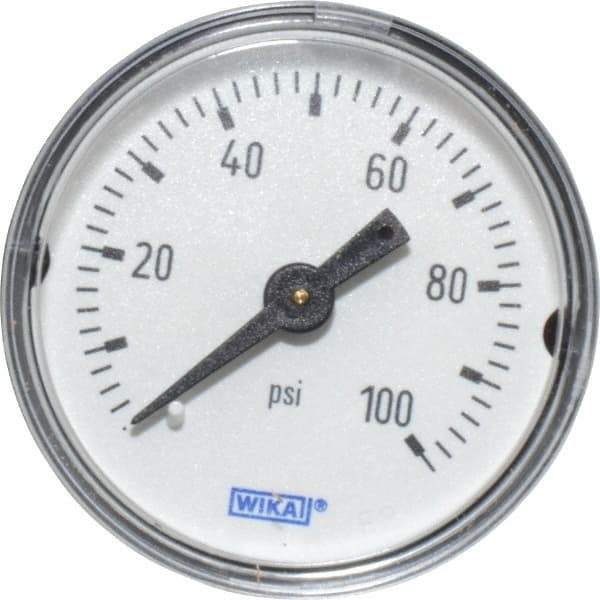 Wika - 1-1/2" Dial, 1/8 Thread, 0-100 Scale Range, Pressure Gauge - Center Back Connection Mount, Accurate to 3-2-3% of Scale - Caliber Tooling