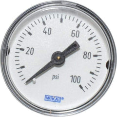 Wika - 1-1/2" Dial, 1/8 Thread, 0-100 Scale Range, Pressure Gauge - Center Back Connection Mount, Accurate to 3-2-3% of Scale - Caliber Tooling