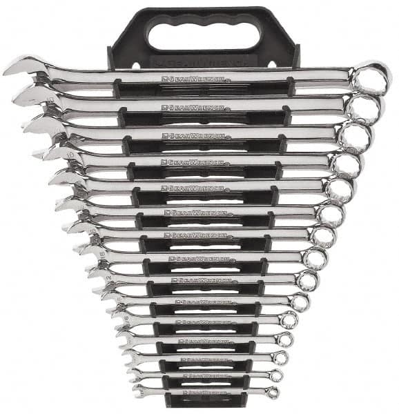 GearWrench - 15 Piece, 1/4" to 1", 12 Point Combination Wrench Set - Inch Measurement Standard, Full Polish Finish, Comes in Plastic Rack - Caliber Tooling