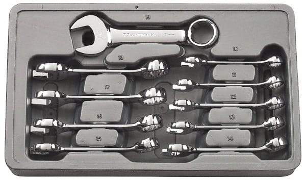 GearWrench - 10 Piece, 10mm to 19mm, 12 Point Combination Wrench Set - Metric Measurement Standard, Full Polish Finish, Comes in Plastic Tray - Caliber Tooling