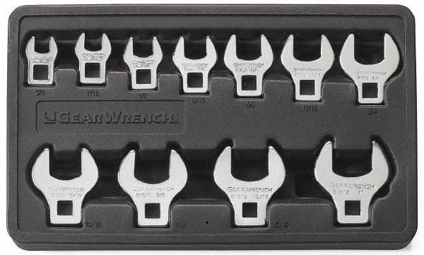 GearWrench - 11 Piece Open End Crowfoot Wrench Set - 3/8 to 1", with Plastic Tray - Caliber Tooling