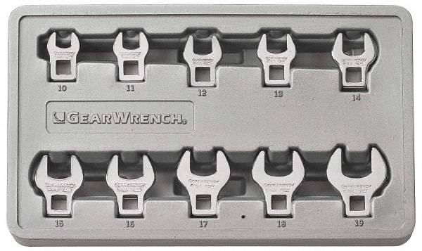 GearWrench - 10 Piece Open End Crowfoot Wrench Set - 10 to 19mm, with Plastic Tray - Caliber Tooling