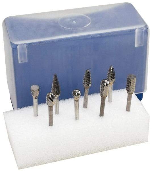 M.A. Ford - 8 Piece, 1/4" Shank Burr Set - Tungsten Carbide, Multiple Head Shape - Caliber Tooling