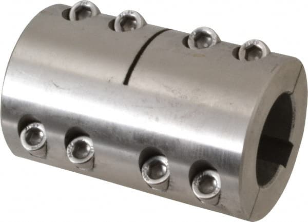 Climax Metal Products - 30mm Inside x 53mm Outside Diam, Metric Two Piece Clamping Rigid Coupling with Keyway - 83mm Long x 10mm Keyway Width x 3.3mm Keyway Depth - Caliber Tooling