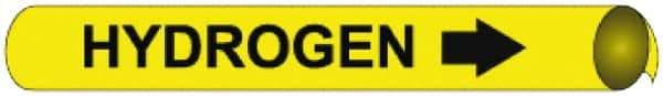 NMC - Pipe Marker with Hydrogen Legend and Arrow Graphic - 10 to 10" Pipe Outside Diam, Black on Yellow - Caliber Tooling