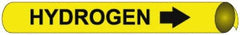 NMC - Pipe Marker with Hydrogen Legend and Arrow Graphic - 10 to 10" Pipe Outside Diam, Black on Yellow - Caliber Tooling