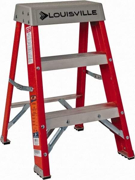 Louisville - 2 Steps, 2' High, Type IA Rating, Fiberglass Step Ladder - 300 Lb Capacity, 17" Base Width - Caliber Tooling