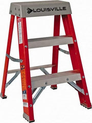 Louisville - 2 Steps, 2' High, Type IA Rating, Fiberglass Step Ladder - 300 Lb Capacity, 17" Base Width - Caliber Tooling