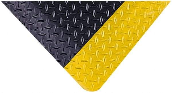 Wearwell - 75' Long x 2' Wide, Dry Environment, Anti-Fatigue Matting - Black with Yellow Borders, Vinyl with Nitrile Blend Base, Beveled on 4 Sides - Caliber Tooling