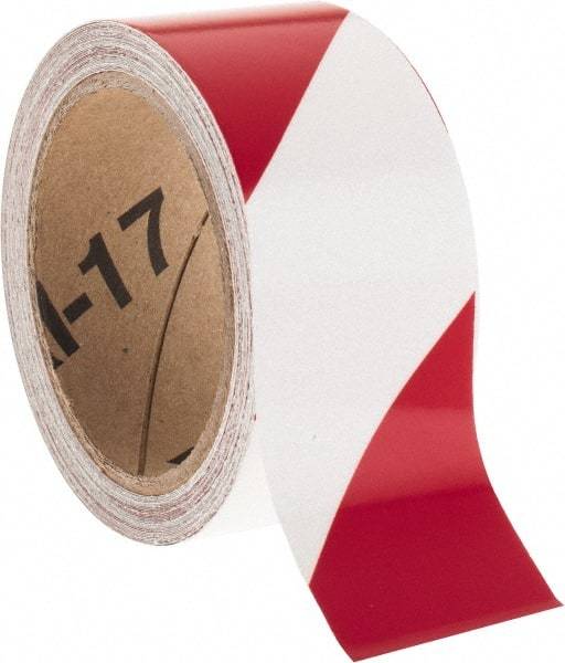 NMC - Red & Silver Striped Vinyl Tape - 2" Wide x 30' Long x 0.002" Thick, General Traffic - Caliber Tooling