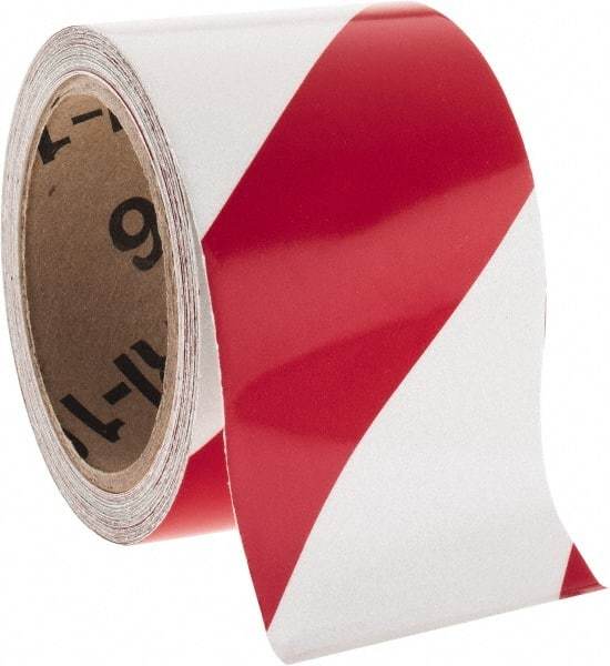 NMC - Red & Silver Striped Vinyl Tape - 3" Wide x 30' Long x 0.002" Thick, General Traffic - Caliber Tooling