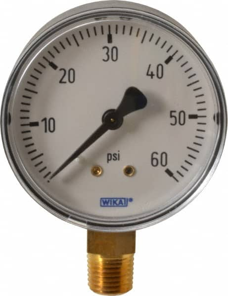 Wika - 2-1/2" Dial, 1/4 Thread, 0-60 Scale Range, Pressure Gauge - Lower Connection Mount, Accurate to 3-2-3% of Scale - Caliber Tooling