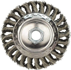 Milwaukee Tool - 4" OD, 5/8" Arbor Hole, Knotted Stainless Steel Wheel Brush - 1/2" Face Width, 3/4" Trim Length, 0.023" Filament Diam, 12,000 RPM - Caliber Tooling